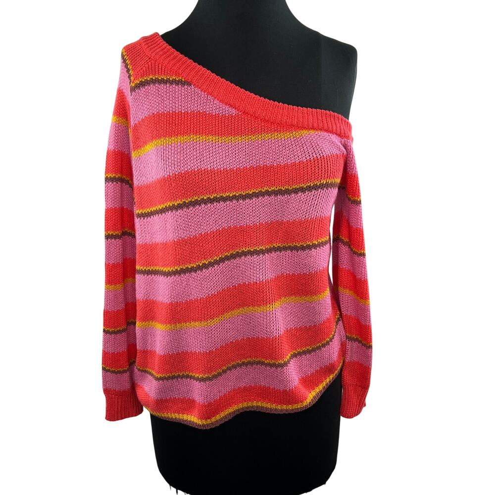 TULAROSA Dorado Sweater Pink Stripe One Shoulder Ribbed Knit Acrylic X-Small XS